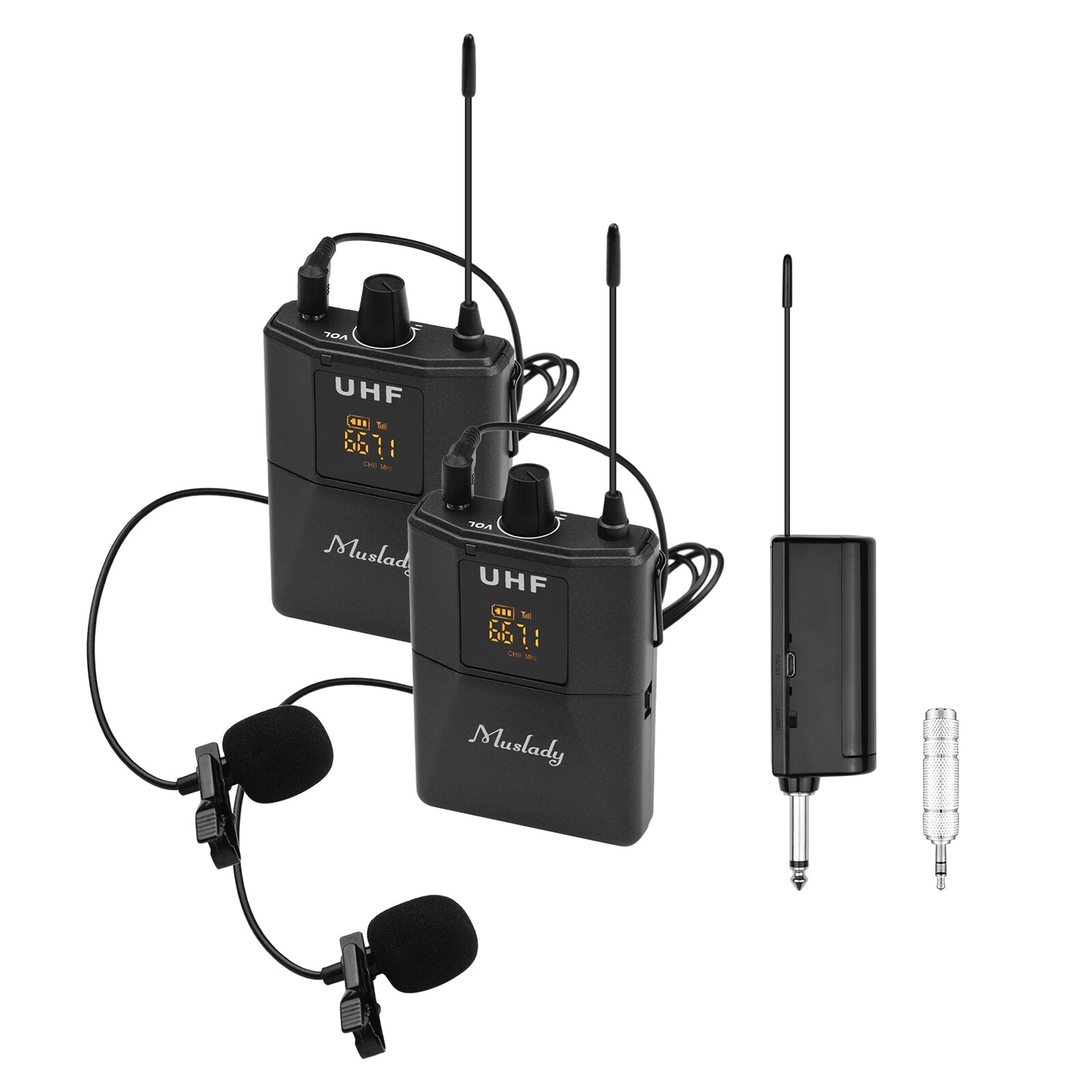 UHF Wireless Microphone System with Microphone Body-pack Transmitter and Receiver 6.35mm Plug with 3.5mm Adapter