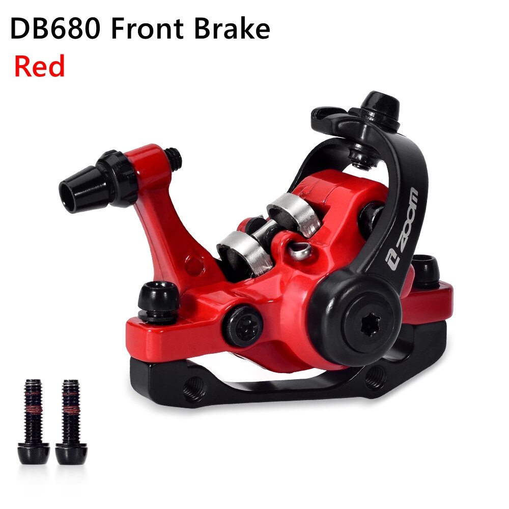 ZOOM Bike Mechanical Brake Caliper Adapter MTB Bilateral Drive Bicycle Front Rear Disc Brake Caliper Device Brake Pads DB680: Front Brake Red