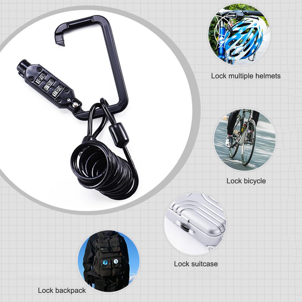 Portable Motorcycle Helmet Lock Cable Heavy Duty Combination Lock Carabiner For Motorbike Bicycle Helmet