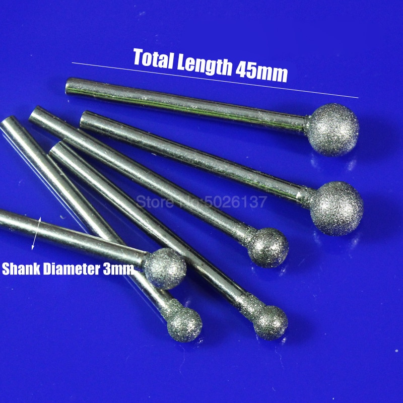 1Pcs Diamond Grind Needle Head Cutter Jade Carve Precision Engrave Rotary Spherical Burr Round Ball Burrs Grinding Tool