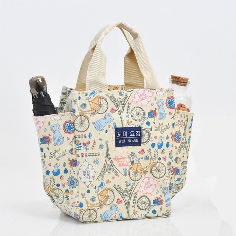 Lady Women Handbag Polyester Ladies Printing Handbags Portable Lunch Bag Pouch Storage Box Picnic Tote Bag