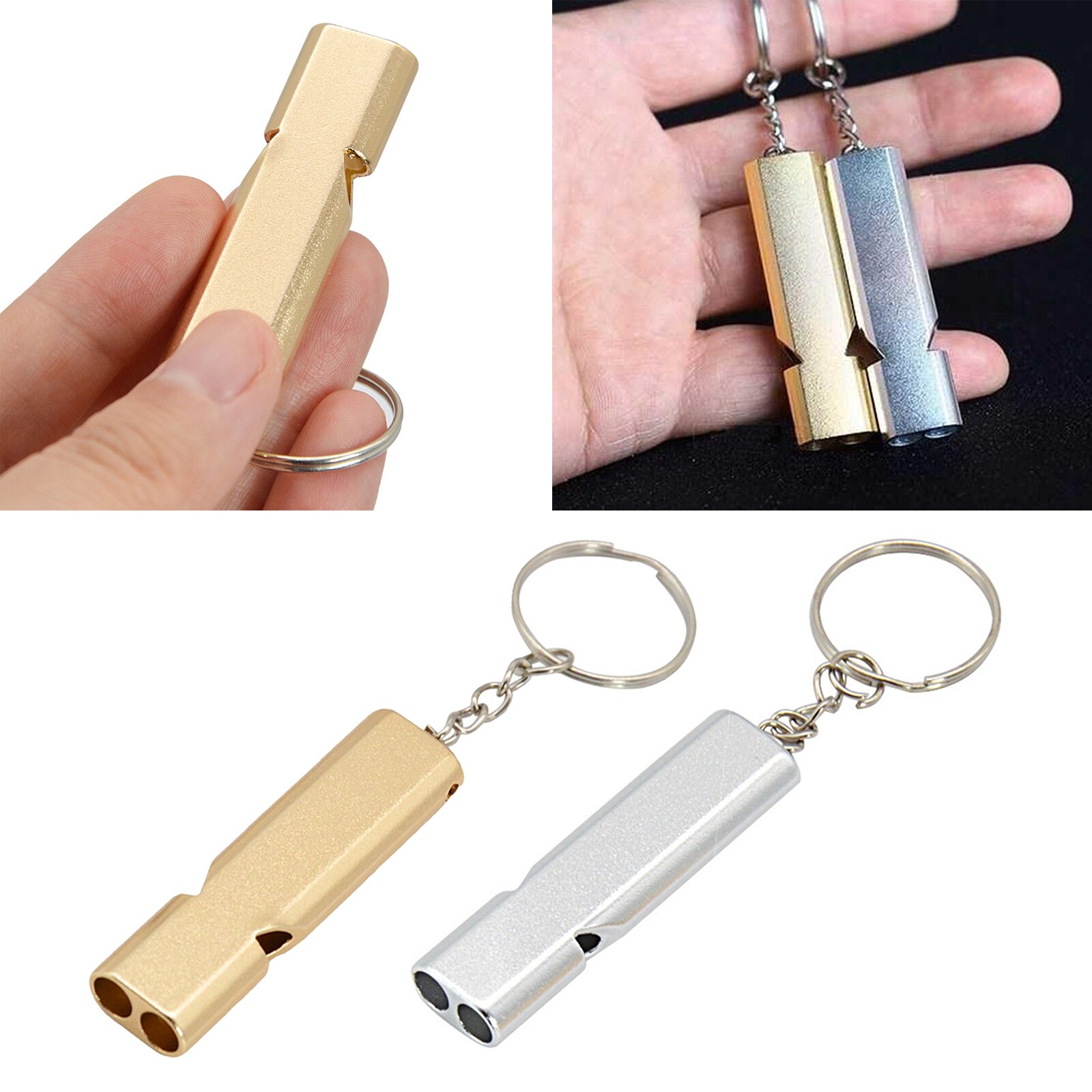 2 Pcs Emergency Survival Fluitjes Metalen Dubbele Buizen Hergebruikt Scheidsrechter Es