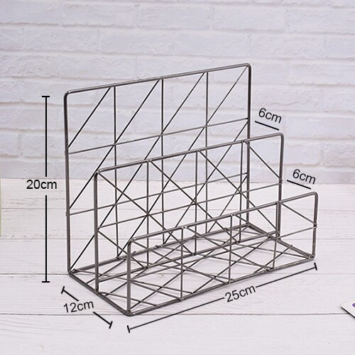 Rose Gold Desktop Storage Box Desk Magazine Rack with Pen Holder, Handmade Metal File Office Organizer Paper Tray Drawer Stor: C black