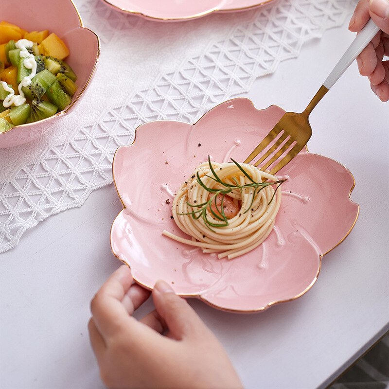 Blomster keramisk fad krydderi dyppeskål sakura keramisk fad kirsebærskål trinket platos sauce fad blomsterfad til køkken