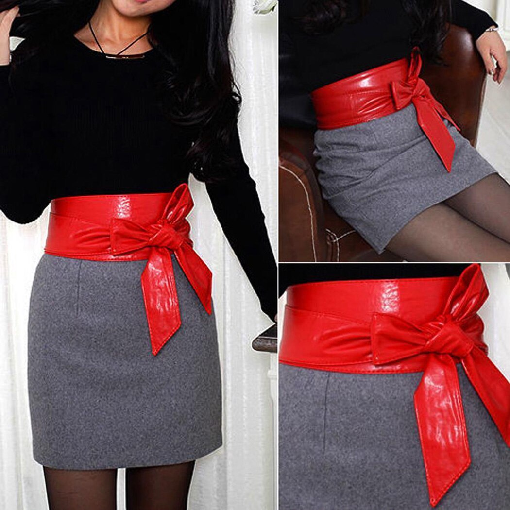 Neue Frauen Leder Gürtel Bowknot Binden Breiten Gürtel Bund Elegante Damen Silber wickeln Um Riegel Korsett schnallen Taille Gürtel