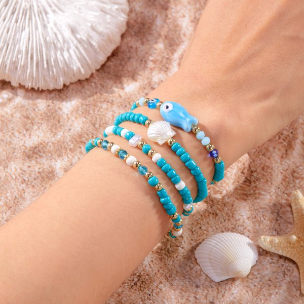 Bohemian Imitation Shell Beads Bracelet For Women Sea Star Turtle Woven Rope Bracelet Handmade Friendship Beach Jewelry: Antique Copper Plated