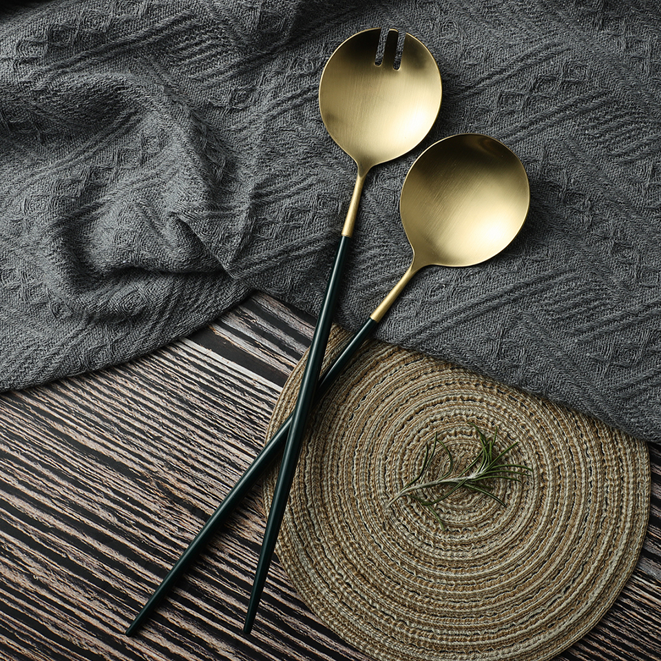 304 Stainless Steel Serving Spoon Set Kitchen Large Salad Spoon Fork Cutlery Set Dinning Server Steel Utensils Salad Scoop Fork