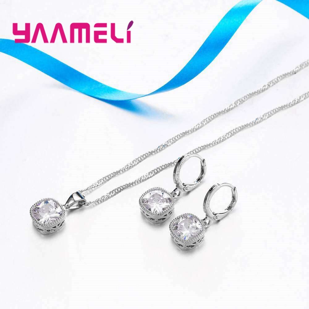 Conjunto de joyería de plata de ley 925 con collar y pendientes para mujer, Set de joyería de compromiso, para el Día de San Valentín