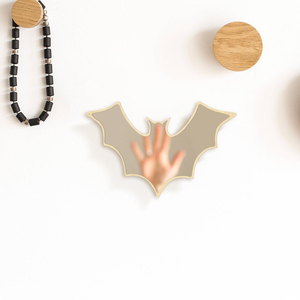 Espejo de pared con forma de murciélago, decoración de Halloween para casa, espejo con base de madera, espejo de maquillaje con soporte para pared o mesa