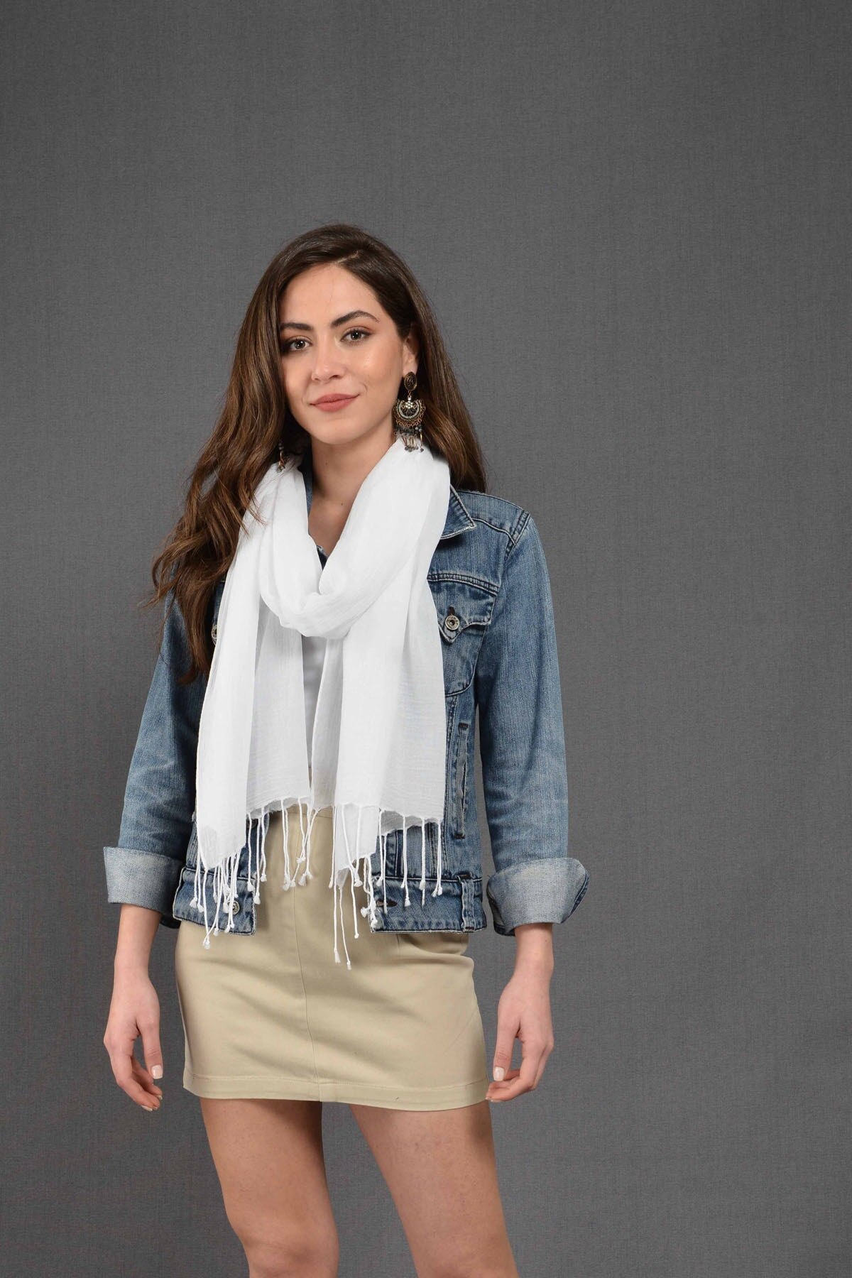 Fular de algodón para mujer, chal Unisex con pintura plana blanca, pashmina de de , para las cuatro estaciones,