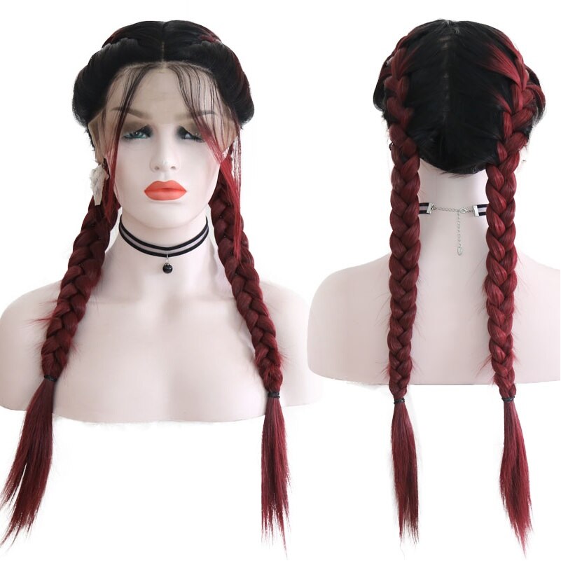 JOY & BEAUTY-trenzas dobles de 24 "de largo liso negro degradado 6 colores trenzado sintético marrón claro suizo peluca con malla frontal con pelo de bebé