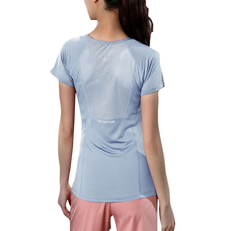 Camisetas de verano para mujer, camisetas de manga corta ajustadas para ejercicio deportivo, camisetas de malla para mujer, Camiseta deportiva para gimnasio: C / L