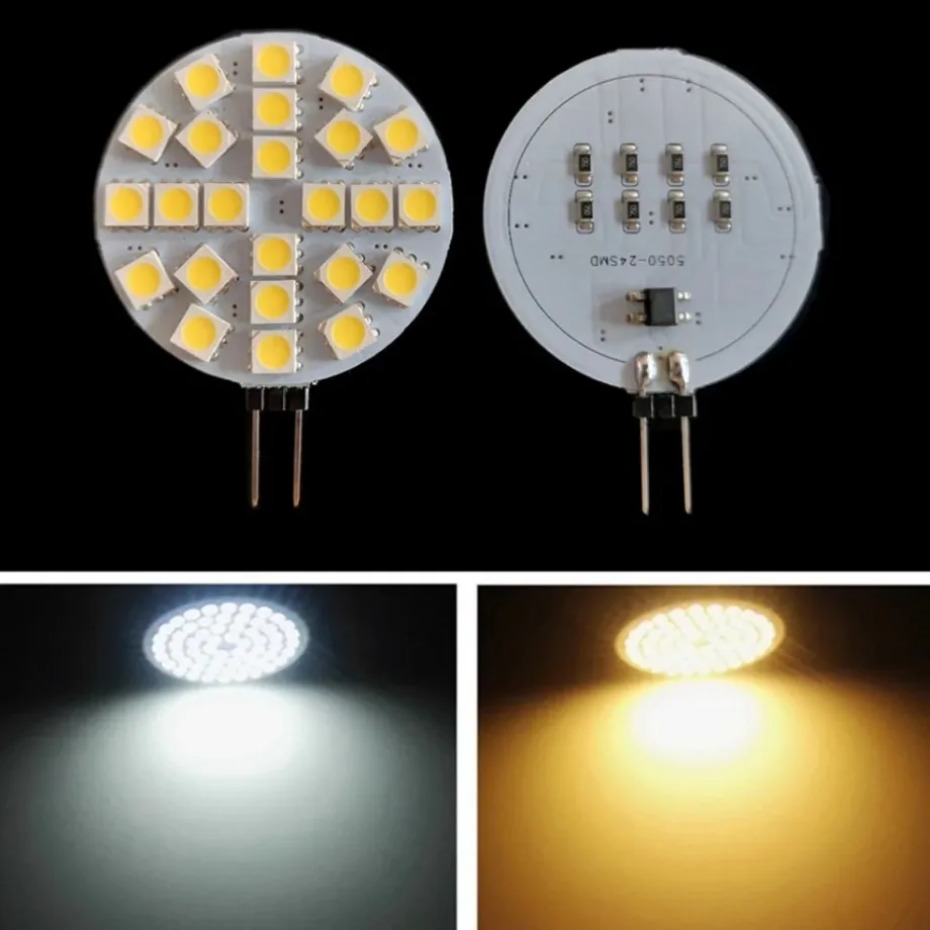 Ampoule LED à Douille G4 5050 SMD sur DC 12V, Remplacer l'Halogène, Lampe à Deux Broches, 1.2W, 1.8W, 2.4W, 4.8W, Blanc /Blanc Froid