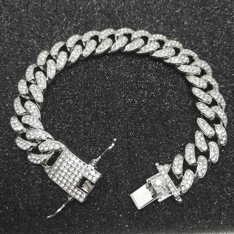 Mannen Zirkoon Curb Cubaanse Link Armband Hip Hop Sieraden Rose Goud Zilver-Plaat Kleurrijke Dikke Zware Materiaal Iced Keten armband