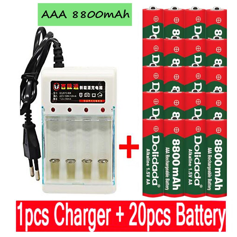 Aaa batteri 8800 mah genopladeligt batteri aaa 1.5 v 8800 mah genopladeligt alcalinas drummey  +1 stk 4- celle batterioplader: 20 stk