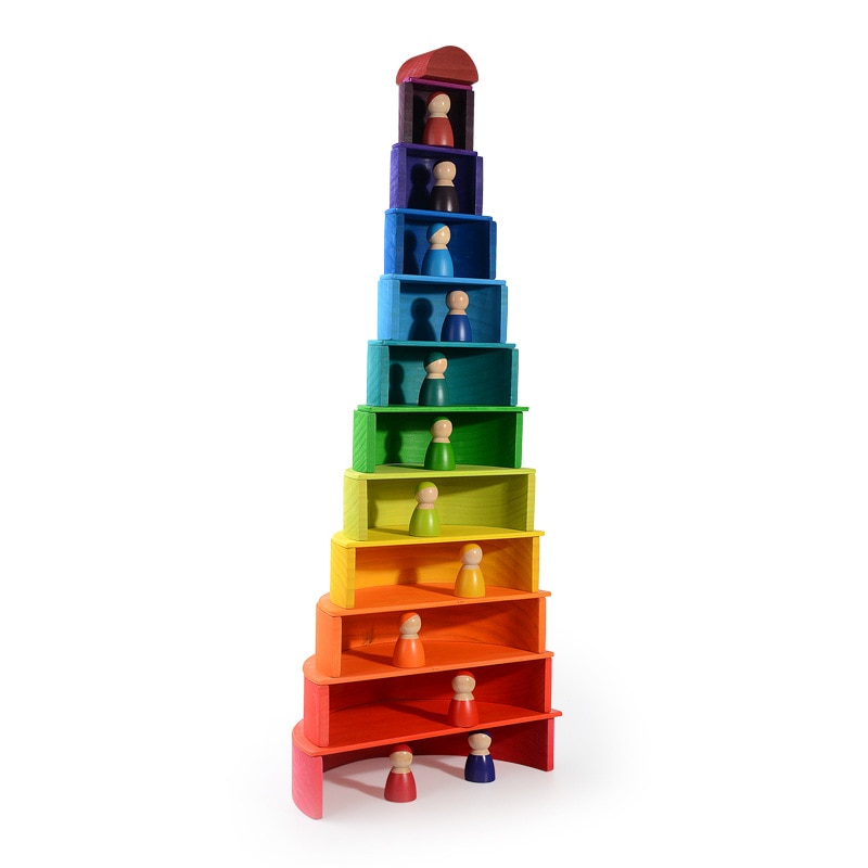 Baby Toys Large 12Pcs Rainbow Stacker Wooden Toys For Kids Rainbow Building Blocks Montessori Educational Toy Children