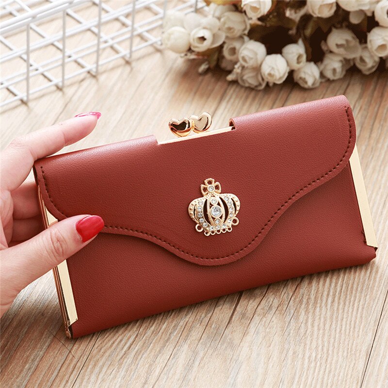 Women Lady PU Leather Clutch Case Long Hand Bag Purse Wallet Handbag: Chocolate