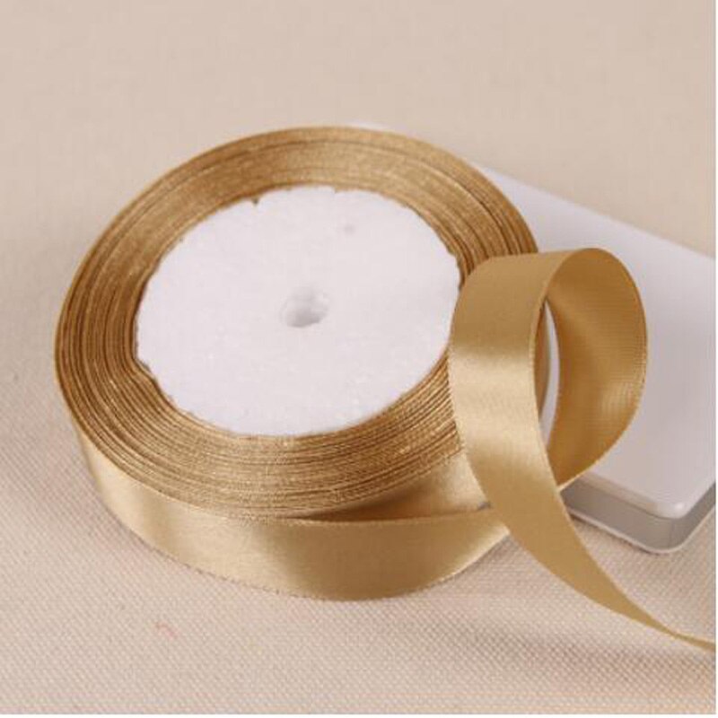 25 metros 6mm-50mm Champagne seda cinta de raso para boda de embalaje de de decoración de Navidad Año ropa de tejido de costura