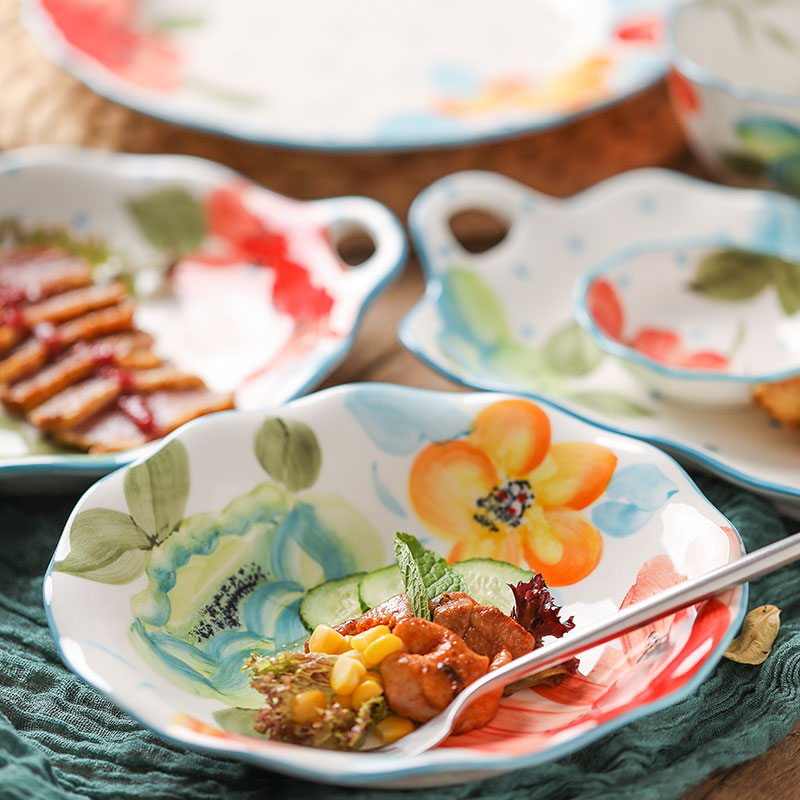 Bloemen Mooie & Delicatesse Servies Sets Keramische Servies De Platen Gerechten Kom Ontbijt Set