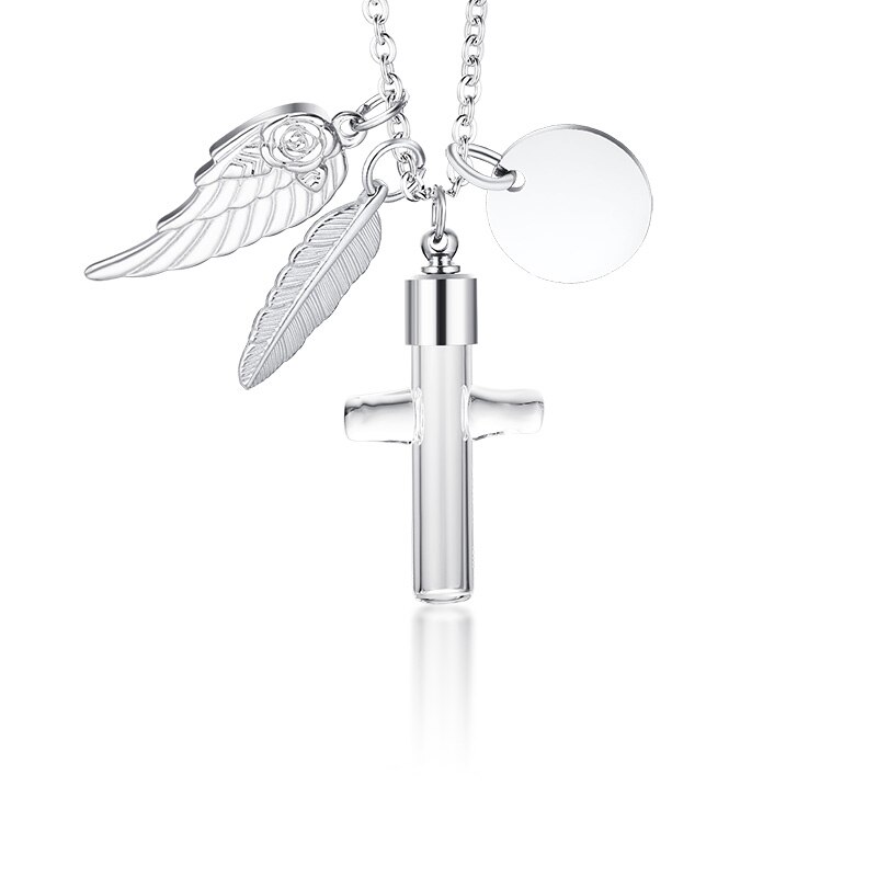 Vnox Tempo di Memoria Clessidra di Vetro Urna Cremazione Collana per Le Ceneri Gioielli Non Si Sbiadice Mai Amore Keepsake Regali con Le Ali Accessori: PN-1251S-3