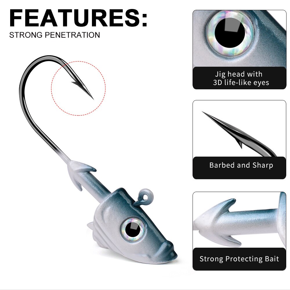 1Pc 22G 33G Vishaken Jig Vis Hoofd Multicolor Vishaken Zachte Aas Worm Weerhaken Visgerei haak Lokken