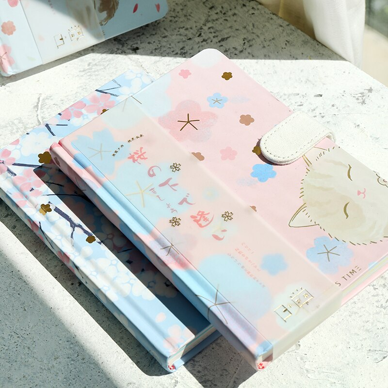 "Sakura Cat v4" Hard Cover Cute Girls Diary Journal Study Notebook Notepad Beautiful Stationery