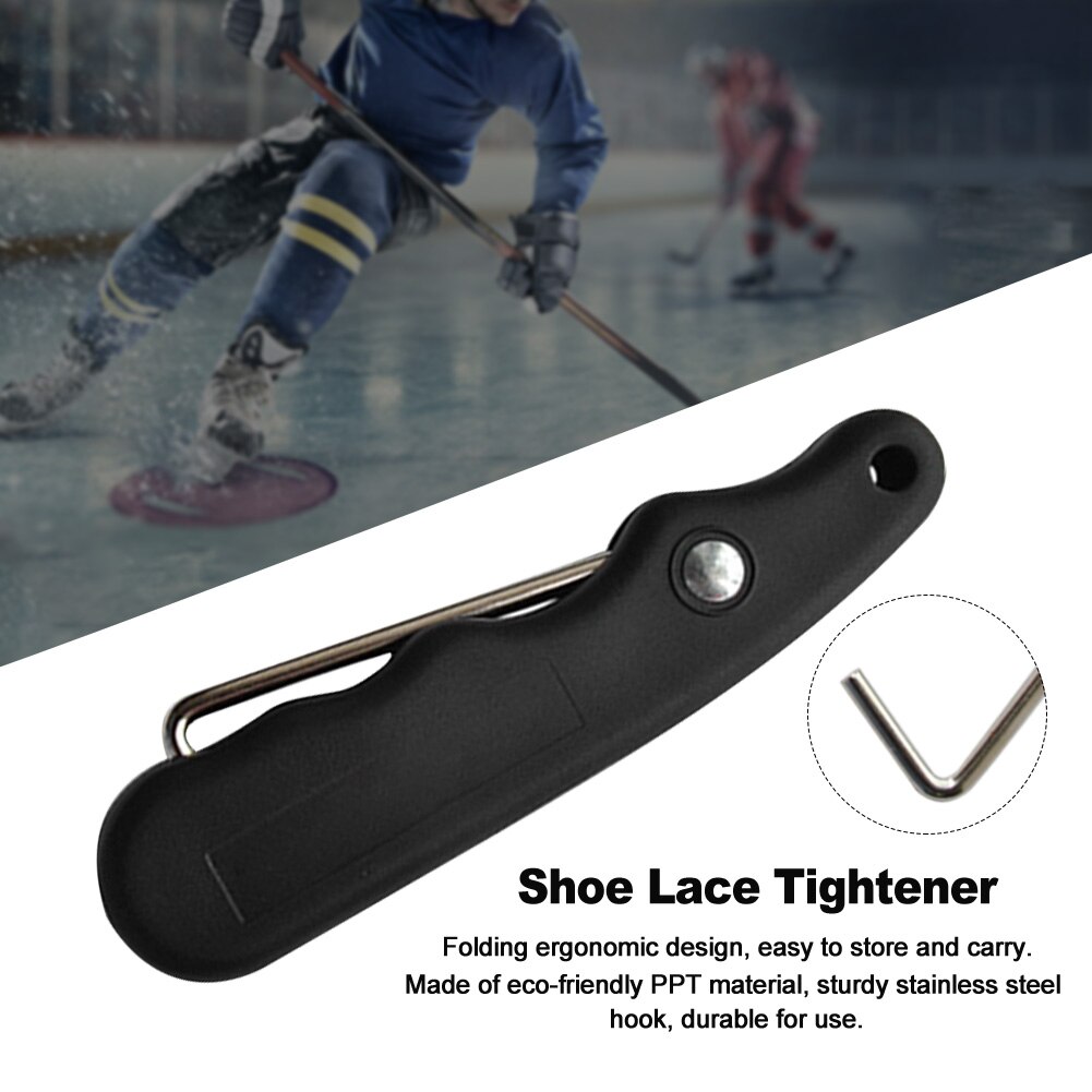 Folding Sports Ergonomic Handle For Figure Roller With Extended Hook Durable Ice Hockey Skate Lace Tightener Black Portable