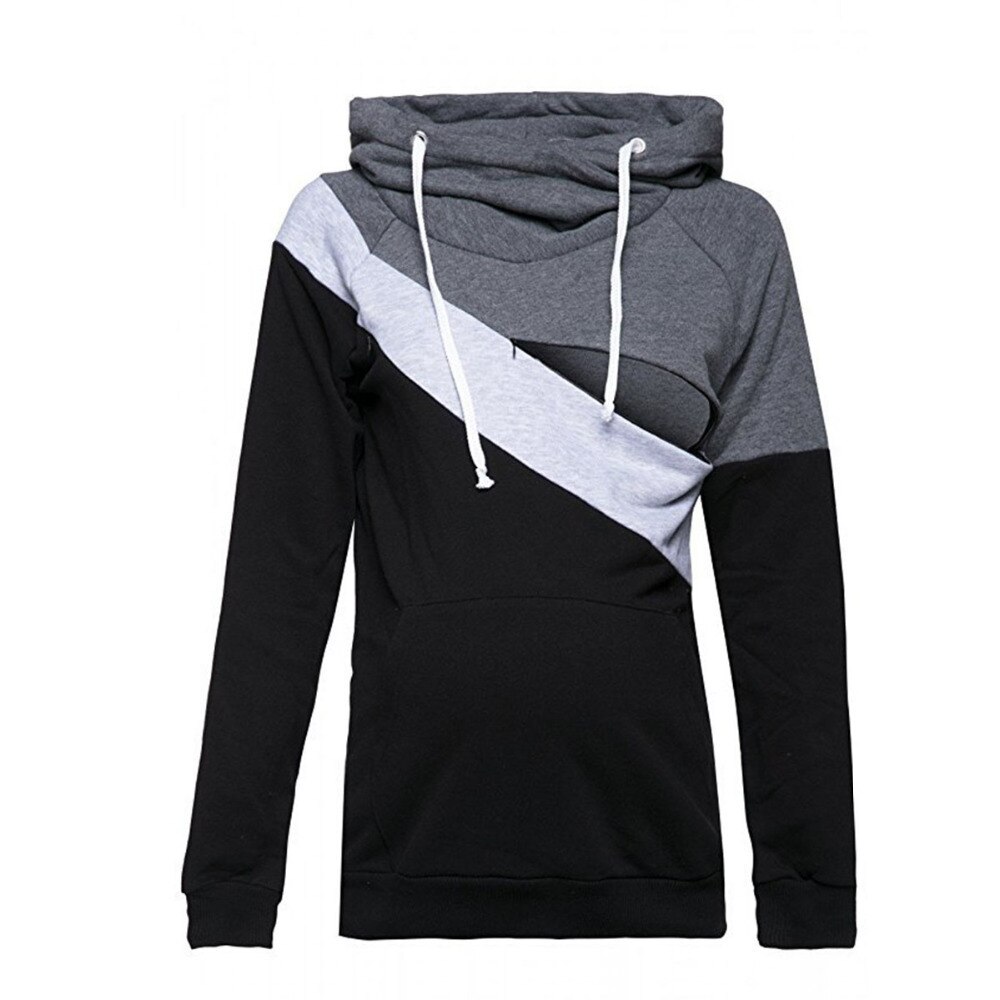 Plus Size S-2XL Womens Breastfeeding Maternity Nursing Hoodie Sweatshirt Long Sleeve Patchwork Zipper Pullover Top: colors03 / XXL