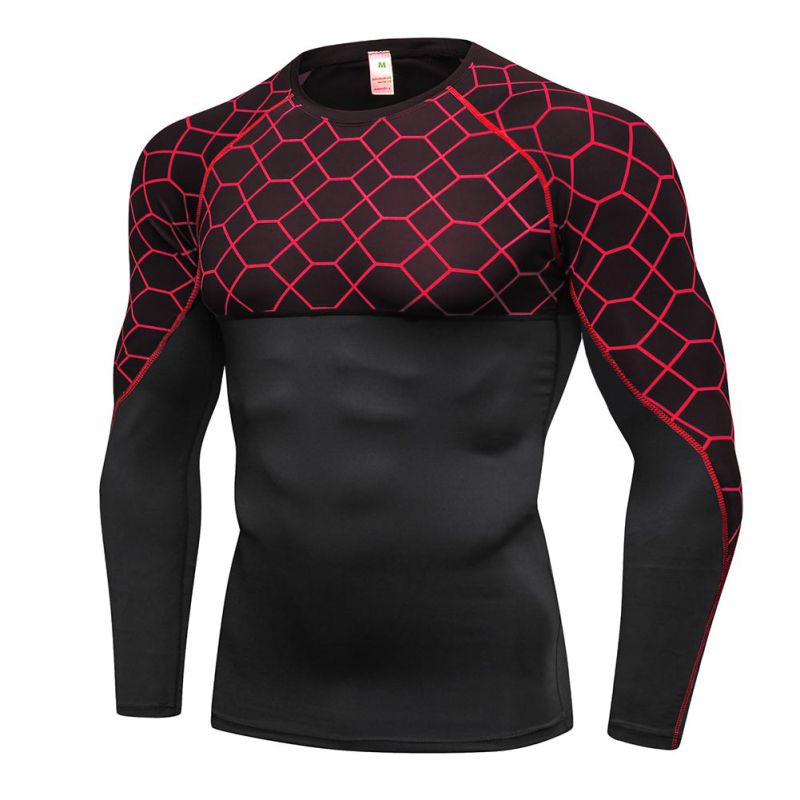 Man Quick Dry Compression Shirt Long Sleeves T Shirt Plus Size Fitness Clothing Solid Colorquick Dry Bodybuild Fitness Shirt: A / XXL