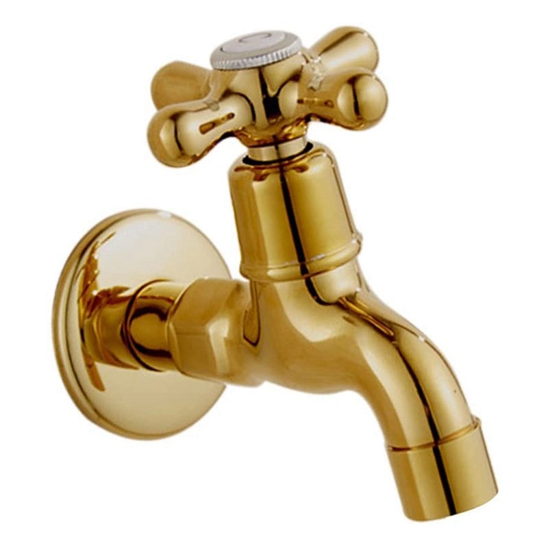 Single Cold Faucet Wall Mounted Outdoor Garden Washing Machine Bath Tub Tap Faucet Chrome Gold - Gold