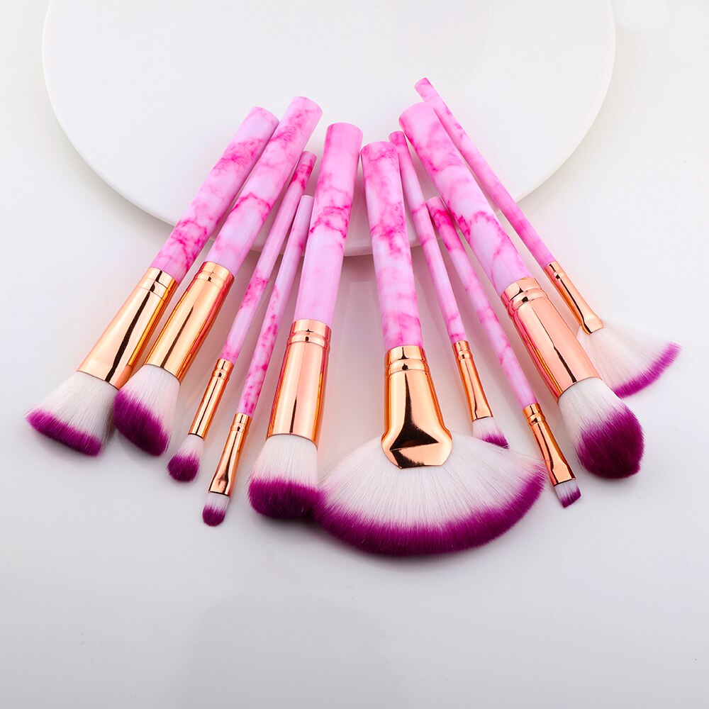 FLD10/15Pcs Marble Kabuki Makeup Brushes Set Cosmetic Eye Shadow Foundation Blush Blending Beauty Make Up Brush Tools Maquiagem: sector  10pcs rose