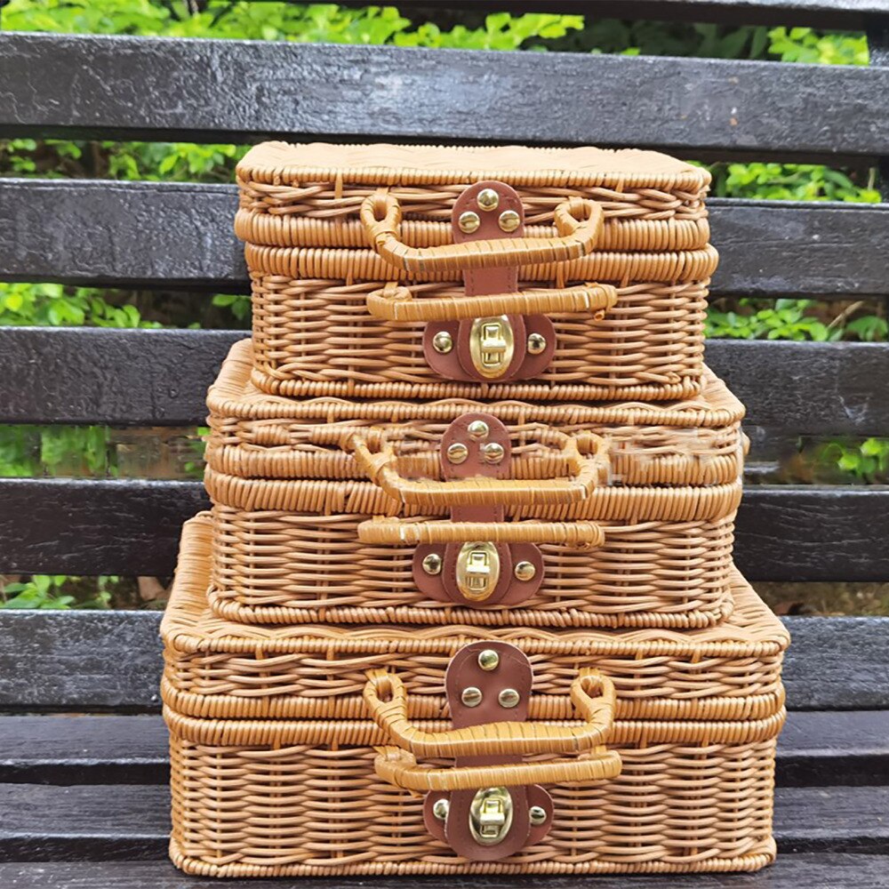 Koffer Rotan Opbergdoos Mand Geweven Voor Picknick Buiten Party Travel Woonkamer Kleren Speelgoed Houten Zeegras Manden Rieten