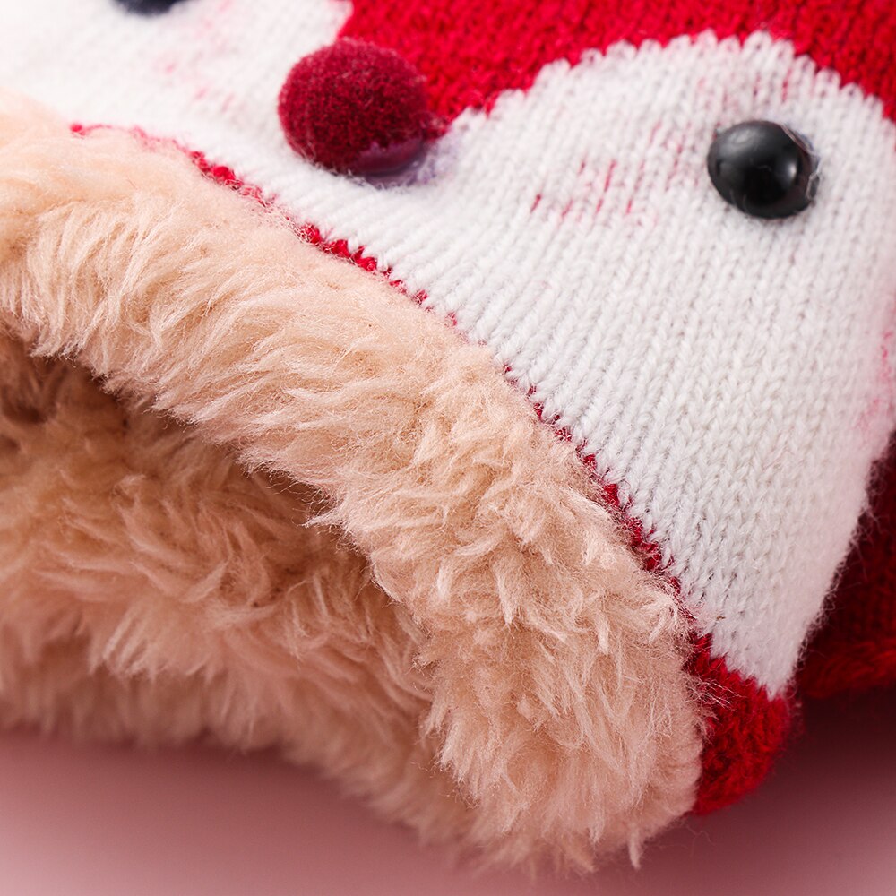 3-7 Year Old Kids Knitted Mittens Children Cute Deer Plus Velvet Padded Gloves Cartoon Kindergarten Clamshell Fingerless Gloves