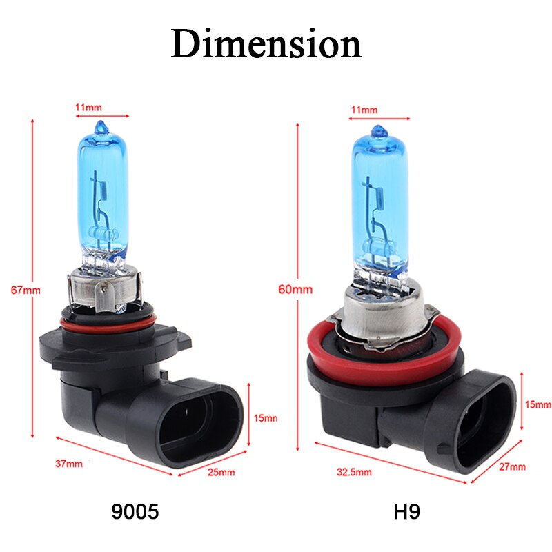 2Pcs 9005 /H9 Halogen Lamp 12V 65W 6000K Car Halogen Bulb White Light Super Bright Auto Xenon Lamp Front Headlight Fog Bulb