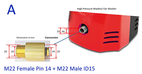 Adapter til højtryksrenser til bilvaskerudgang (konvertering  m22 - id 14 to m22 - id 15 ): Farveløs