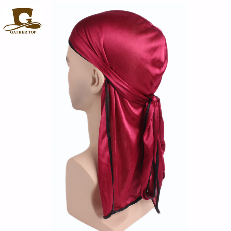 Unisex hombres mujeres satén transpirable Bandana sombrero sedoso Durag doo du trapo diadema de cola larga: Rojo