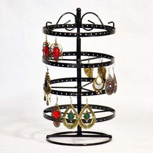 5-Tier Round Rotating Jewelry Organizer - Metal Display Stand Rack for Earrings, Necklaces: Black