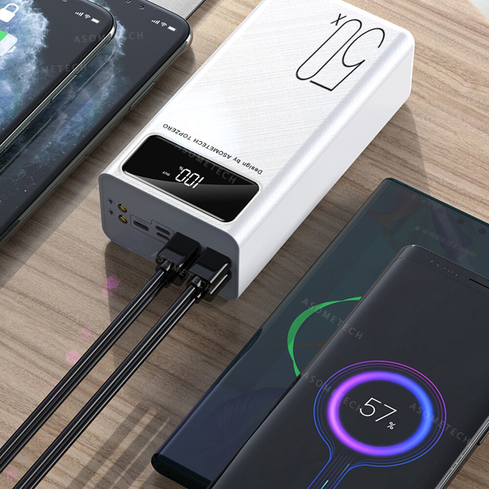 Banco de energía de gran capacidad de 50000mAh 2.1A, pantalla LED de carga rápida, Banco de energía de 4 cargador de batería externo USB para tableta de teléfono