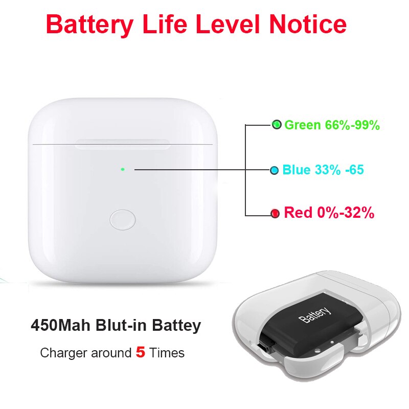 Charging Case Replacement For Airpods 1&2 Qi Wireless Charging Box For Airpods 450mAh Charger with Bluetooth Pairing Sync Button