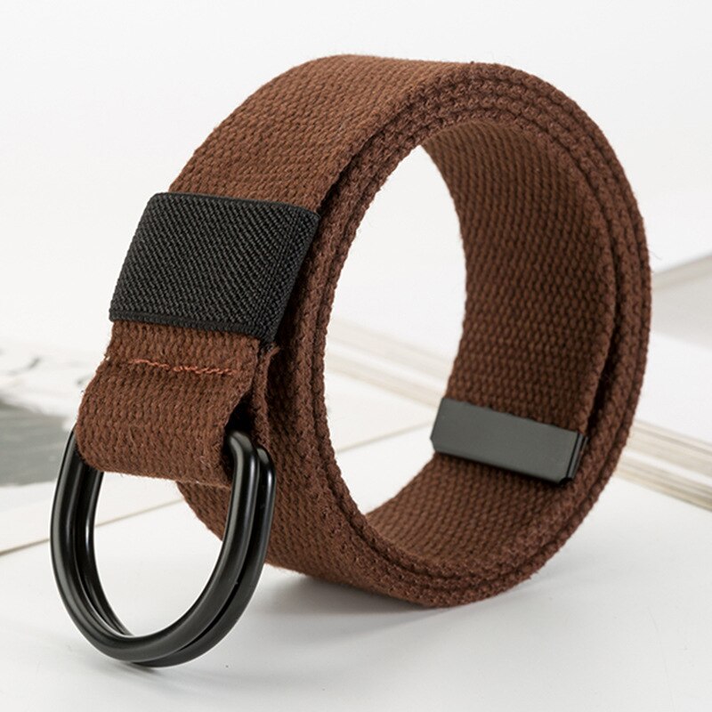 Kvinnor nylon canvas regnbåge långt bälte dubbel d metall svart spänne midjeband 16 stilar jeans vävd midjerem cinturon mujer: Brun chun