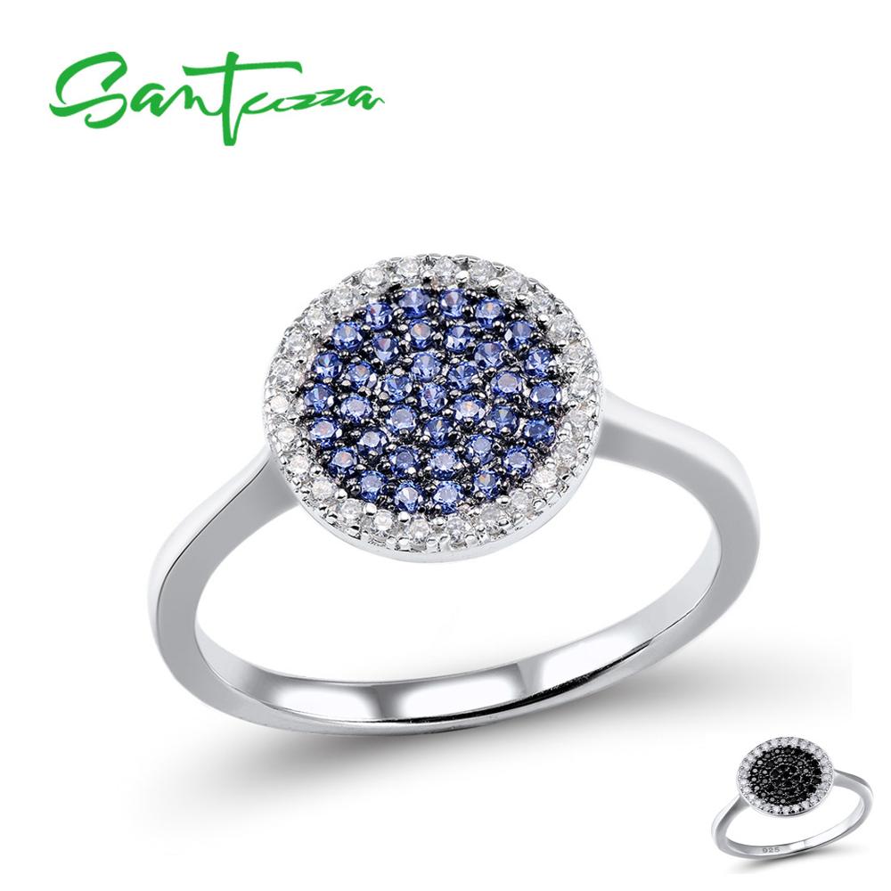 SANTUZZA Silber Schmuck einstellen Für Frauen Blau Schwarz CZ Runde Kreis Ring Ohrringe Anhänger einstellen 925 Sterling Silber Schmuck