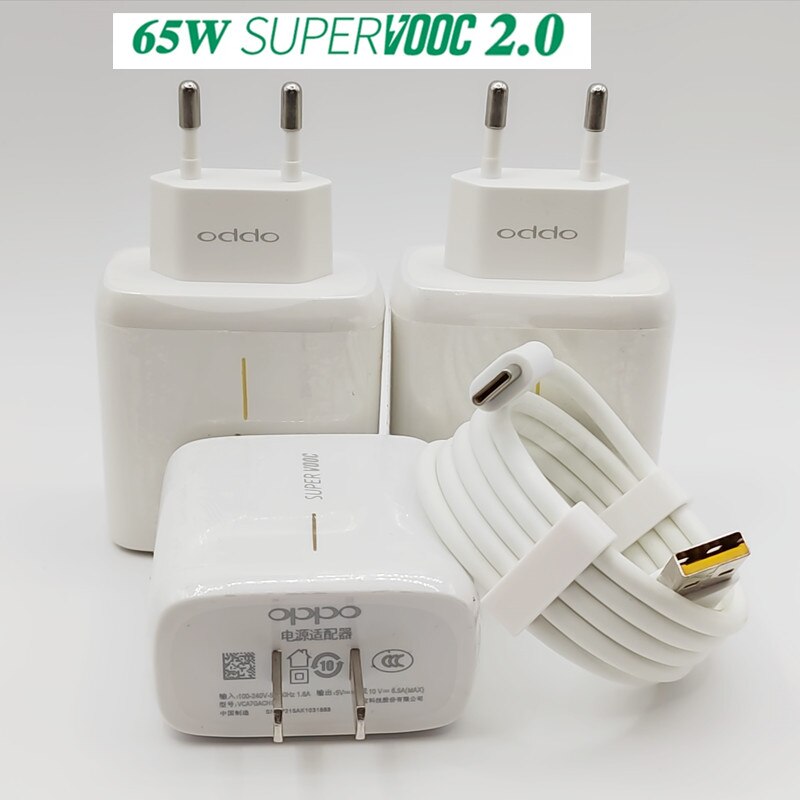 EU/US OPPO Supervooc 65W Fast Charger Supervooc 2.0 Adapter 6.5A Type C Cable for For Find X2 Pro Reno6 Reno5 ACE 2 X20 Pro