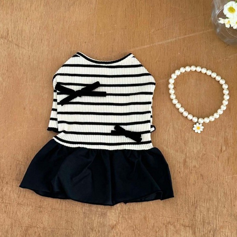 Hund Prinzessin Kleid Sommer Luxus Hundekleidung Schwarz Weiß Gestreifter Rock Schleife Hund Weste Chihuahua Bichon Yorkie Kleidung für Hunde: XL / Black