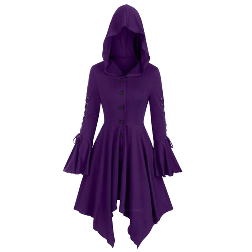 Colore cosplayer con cappuccio abito medievale donna Halloween costume cosplay abito da strega gotico abito a maniche lunghe abito da vampiro: XS (dispositivi di soccorso di sicurezza) / Beige