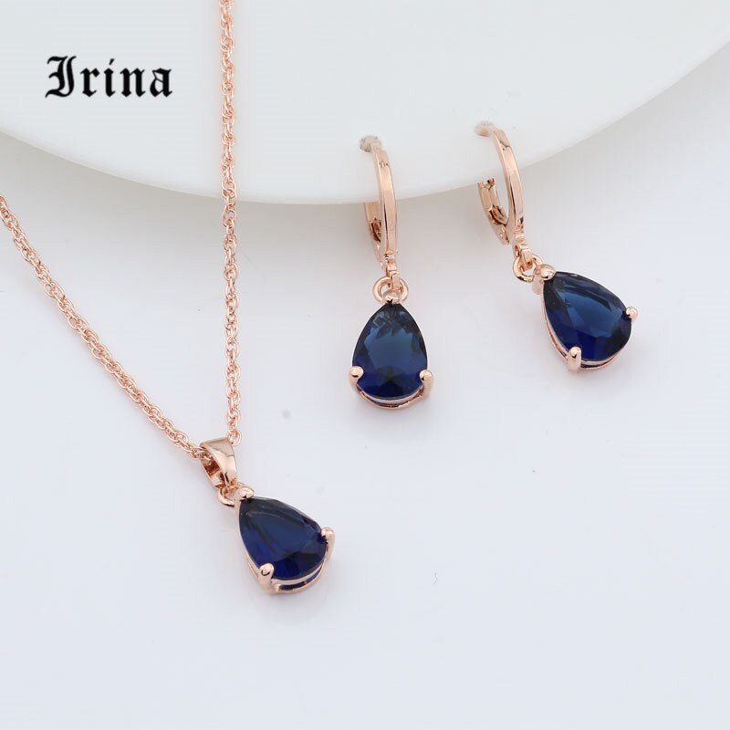 Irina 1Set Rose Gold Color AAA Oval Cut cubic zirconia Charming necklace Cute pendant earrings jewelry set