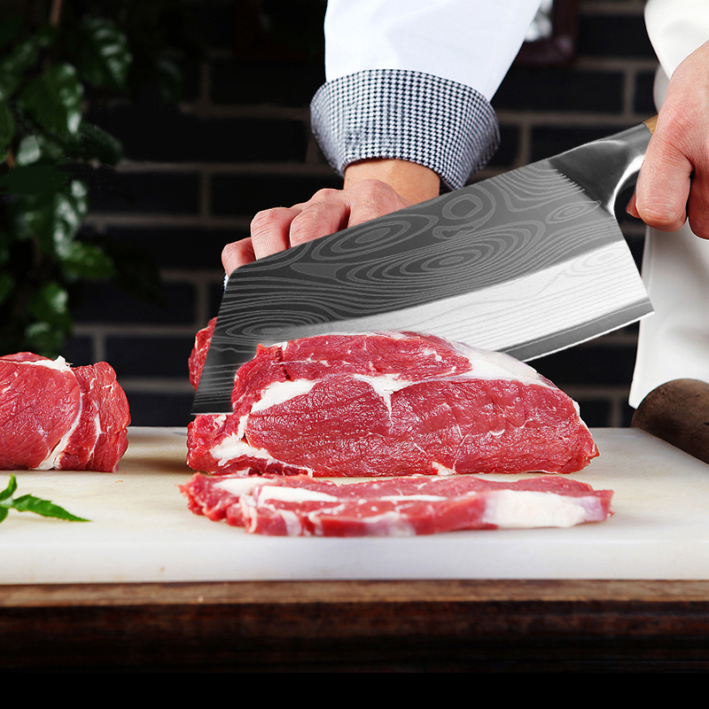 Küchenmesser Hackmesser Kochmesser Edelstahl Rasiermesser Scharfes Schneiden Hackfleisch Chinesisches Metzgermesser Holzgriff Geschenkbox
