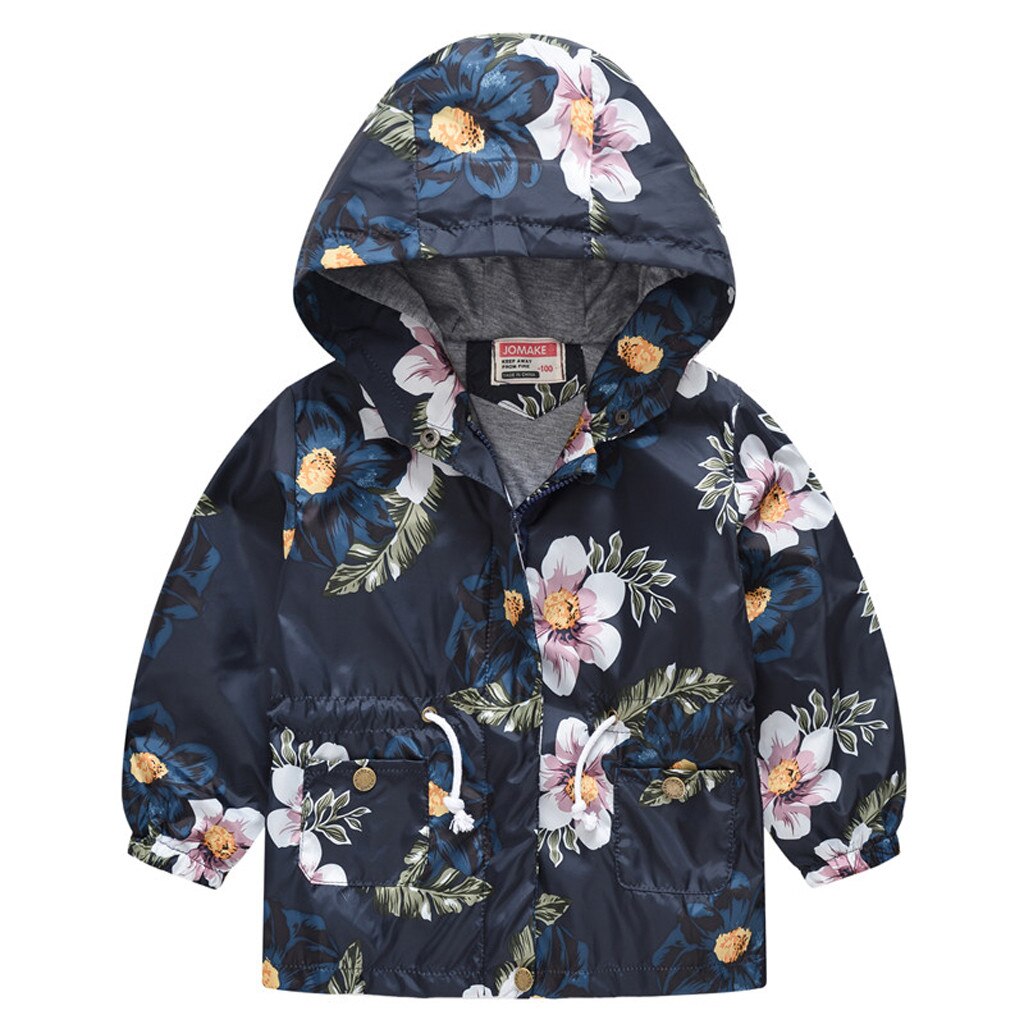 Manteau à capuche pour enfant fille, sweat-shirt à motif Floral, coupe vent, collection printemps-automne