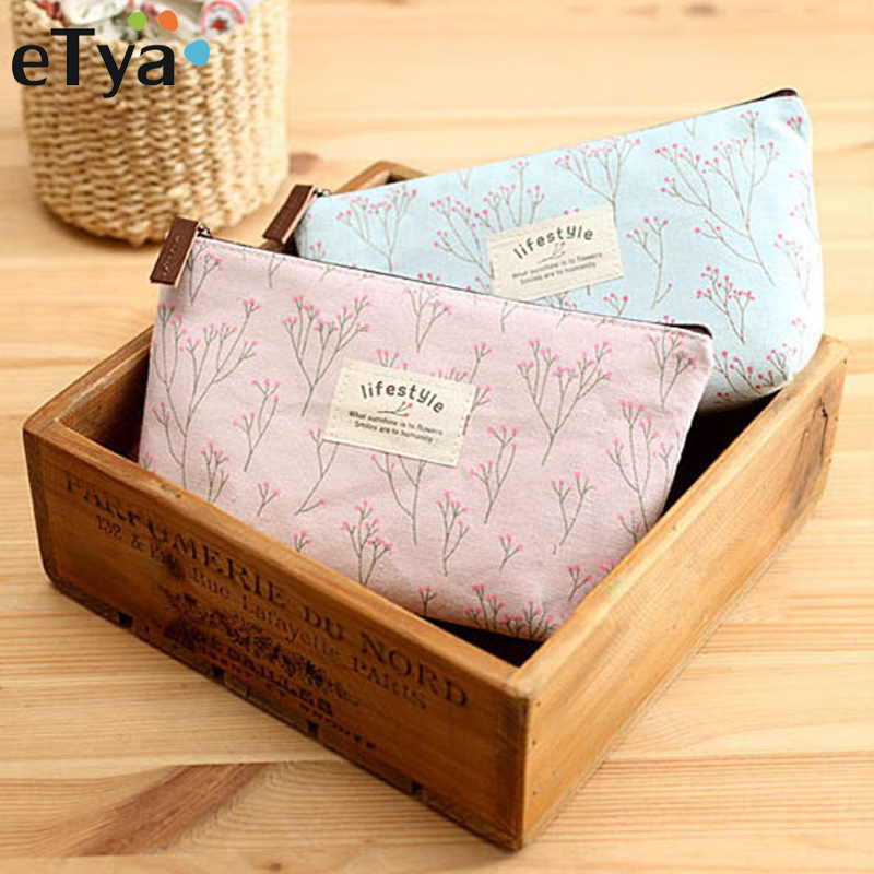 eTya Portable Flowers Travel Cosmetic Bag Pencil Makeup Case Pouch Women Toiletry Wash Organizer Bag Female Samll Coin Bags