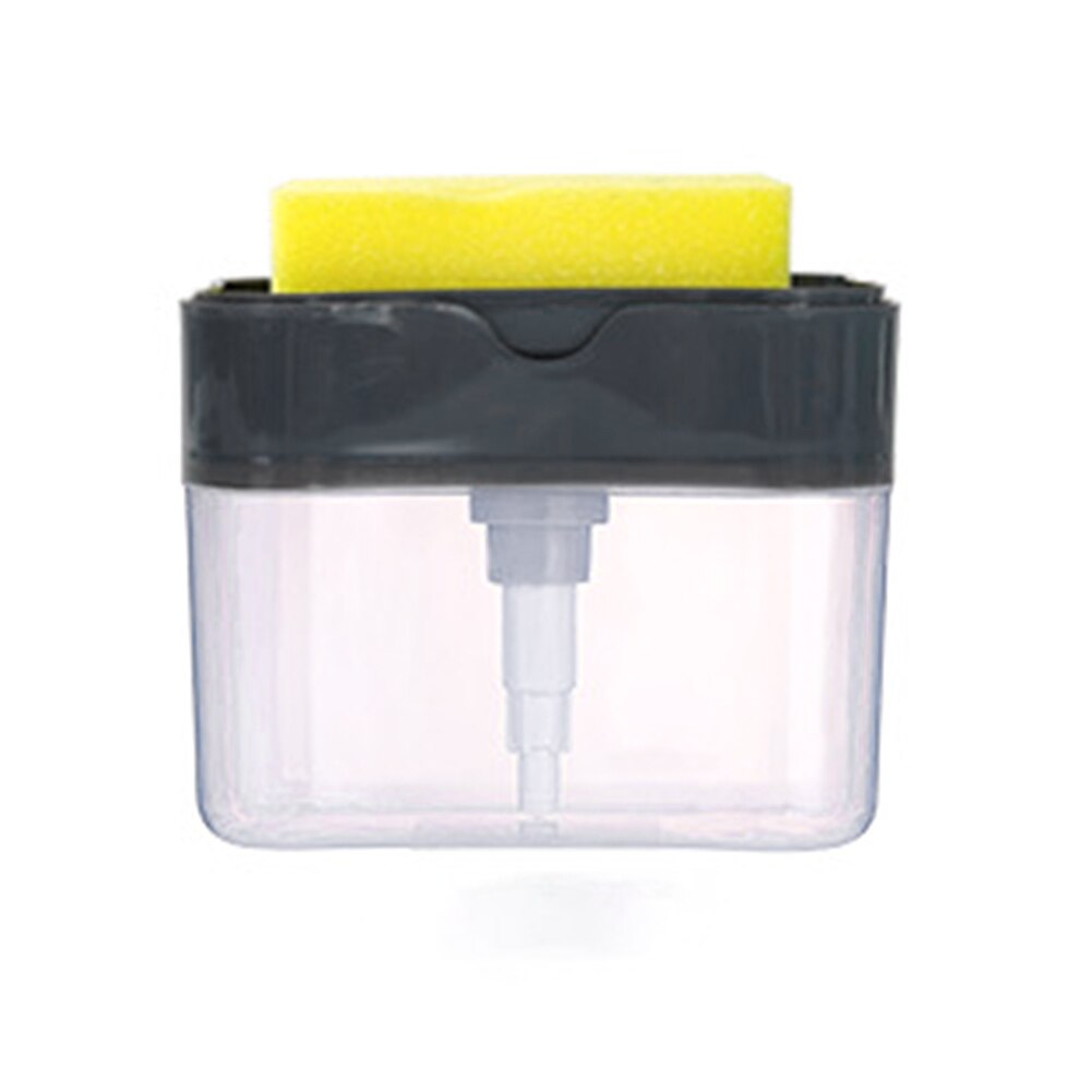 2 in 1 skrubbe flydende vaskemiddel dispenser manuel presse flydende sæbedispenser med svamp sæbe boks arrangør køkkenartikler: 04