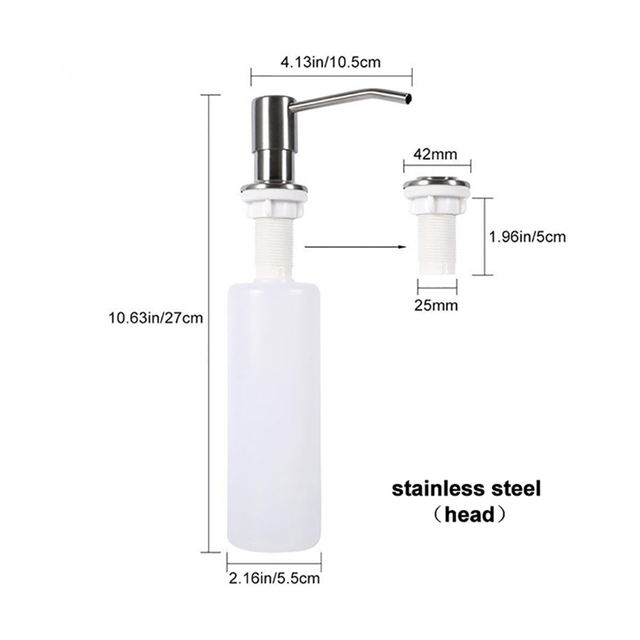 300ML Kitchen Sink Soap Dispenser Manually Press Stainless Steel Head ABS Dispenser Detergent Liquid Soap Lotion Dispensers: Sliver